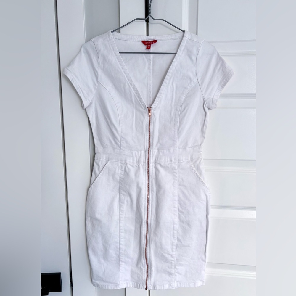 Guess White Mini Dress with Zip Front
